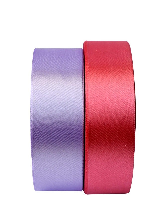 Finesse Satin Ribbon Decoration, Gift Wrapping, Multi-Purpose Use (Lavender and Tomato Pink, Size : 1.5 Inch, Packing : 22 Mtrs/Roll) Pack of 2